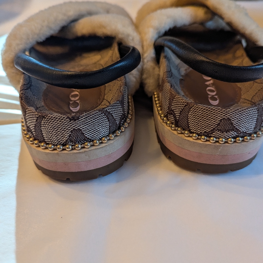 Coach Women's 8B Tally Beige Fuzzy Slippers With Beads - Picture 6 of 10